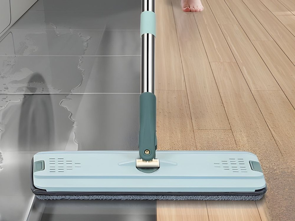 Balai à franges plat avec seau pliable en microfibre raclette pour sols 2 embouts