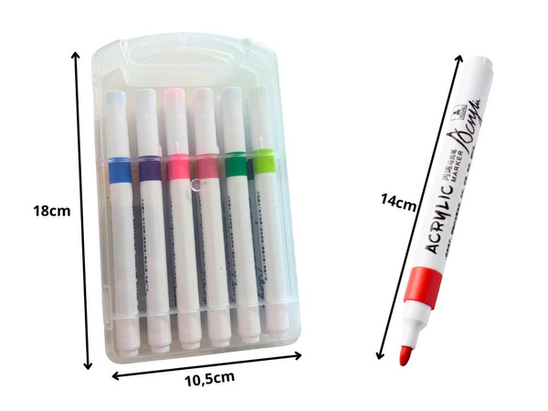 MARKERY AKRYLOWE 12 SZT KOLOROWE DO SZKŁA PLASTIKU METALU DREWNA + ETUI