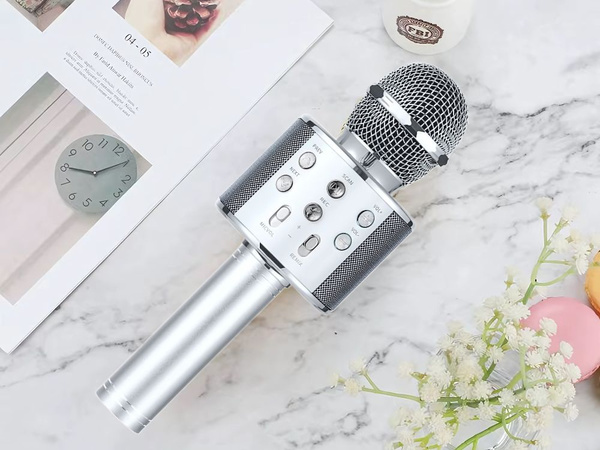 Microfono inalambrico bluetooth karaoke altavoz redondo con estuche varios modos