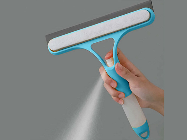 Squeegee window washer with washer brush cab spray