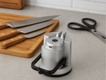 Electric knife and kitchen scissor sharpener with suction cup, rechargeable