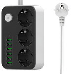 3-spot 250v 2m 6x usb charger power plug
