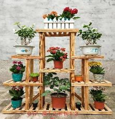 Flower pot high standing wooden flower bed 3 tier bookcase