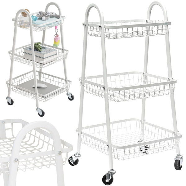 Shelf kitchen bathroom cabinet on wheels metal rack three levels 3