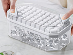 Ice cube tray for 50 cubes with container, buttons and scoop