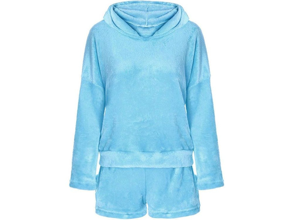 Warm women's pyjamas two-piece with hood soft plush short m