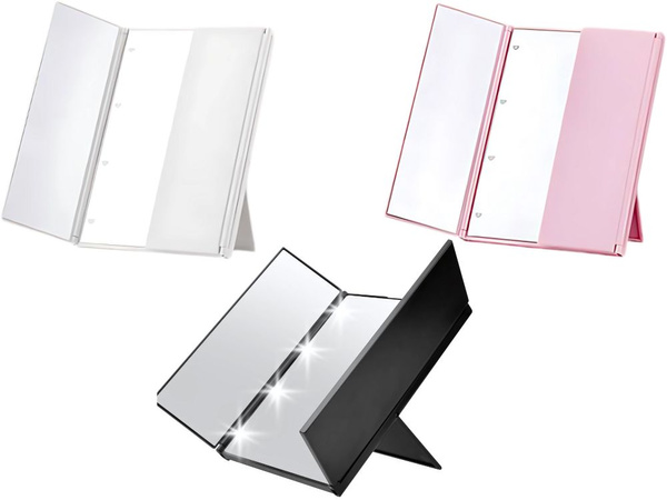 Folding mirror with cosmetic stand for make-up, led lighted