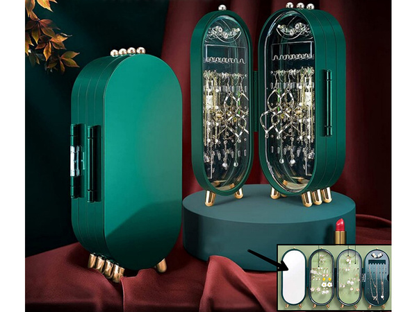 Organisateur de bijoux présentoir pliant miroir stand vert