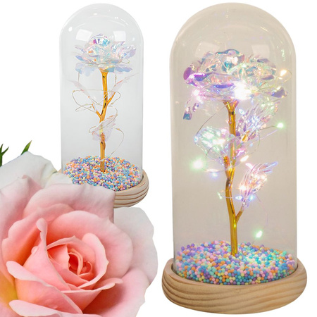 Rose éternelle dans une boîte en verre lumineuse avec led cadeau pour la journée de la femme