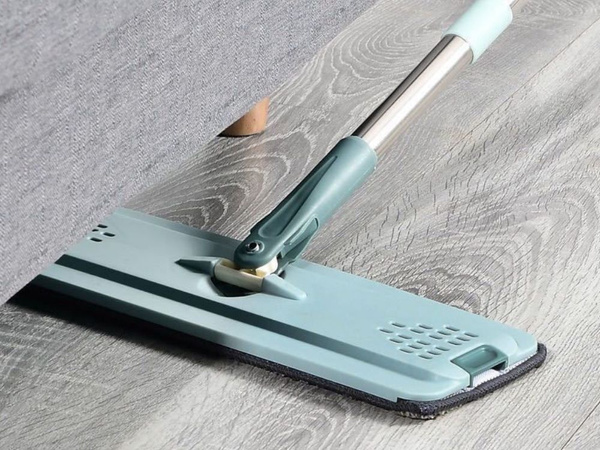 Balai à franges plat avec seau pliable en microfibre raclette pour sols 2 embouts