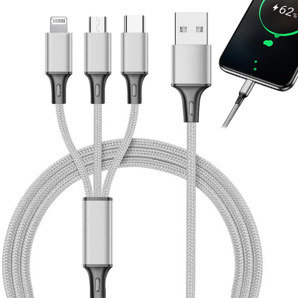 3en1 cable usb para teléfono lightning cable iphone micro usb tipo-c 1.2m