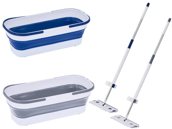 Mop plat en microfibre avec raclette et seau pliable dépliable pour les sols