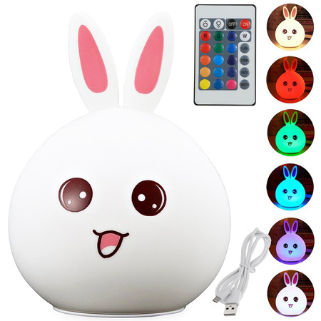 Lampe de chevet led lapin télécommandée rgb usb pour enfants