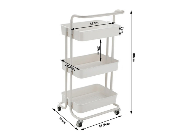 Estante de baño, armario de cocina, estantería móvil con ruedas, 3 niveles, blanco