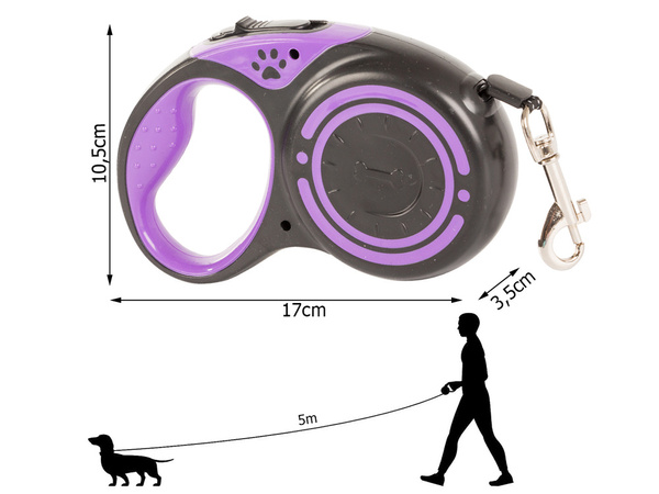 Lanyard automatinis su blokatoriumi šunims su ilga juosta 5 m 15 kg