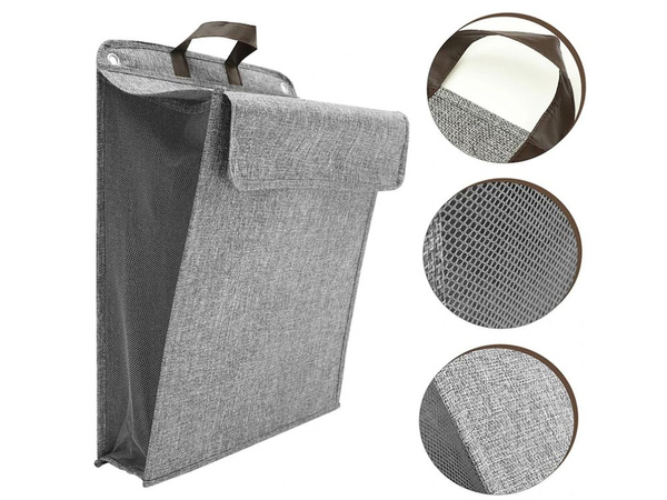 Folding laundry basket for bathroom laundry room wall door grey