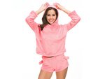 Warm women's pyjamas two-piece with hood soft plush short m