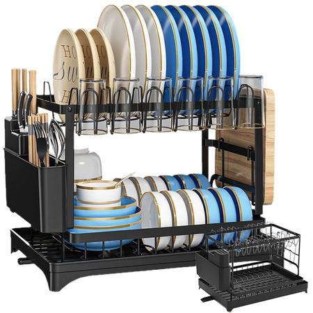 Dishwasher dryer plates cutlery cups two-level drainer with tray