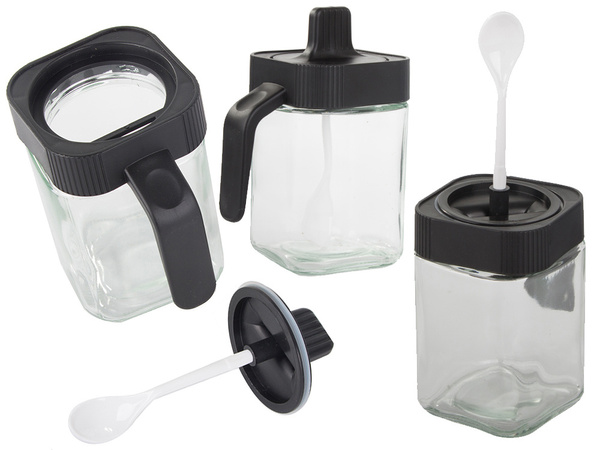 Recipientes de cristal para especias con cuchara juego de 3 piezas