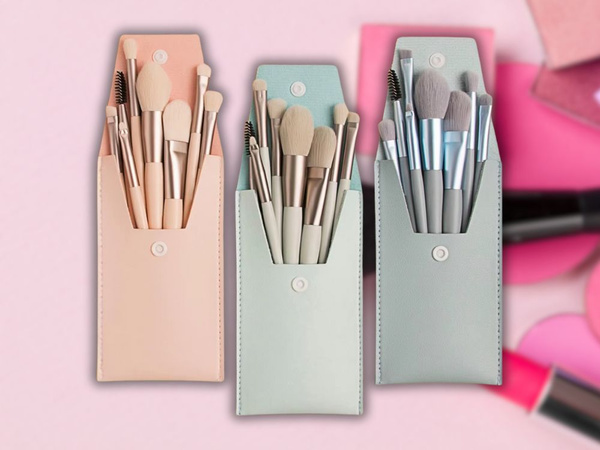 Set de 8 pinceaux professionnels pour le maquillage des yeux et des sourcils avec étui cosmétique