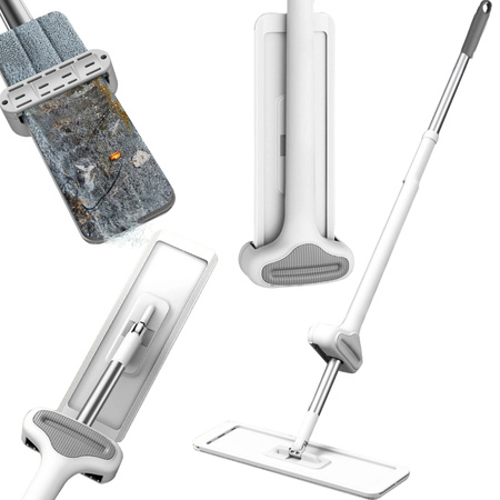 Flat mop with hand wiper 125 cm foldable wide mircofibre