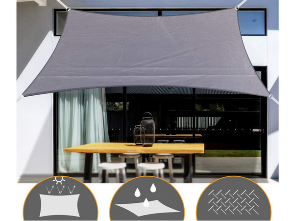 Vela de sombra impermeable de jardín 3x2m gris rectángulo toldo
