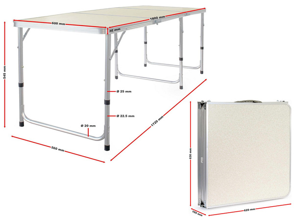 Travel table folding garden table handle large 180x60 case