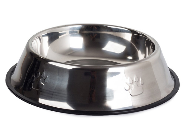 Écuelle en métal pour chien chat argent sur caoutchouc 1.3l