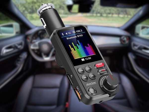 Bluetooth vysílač 5.0 fm reproduktor usb qc tf bass lcd 12-24v