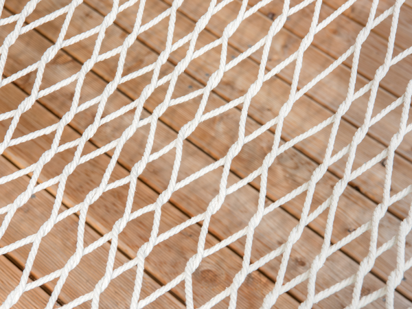 Garden hammock rope net wooden crossbars boho braided white