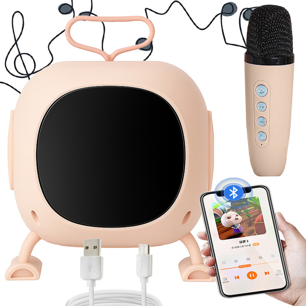 Bluetooth-karaoke-lautsprecher mit mikrofon led farbige quadrate musik rgb