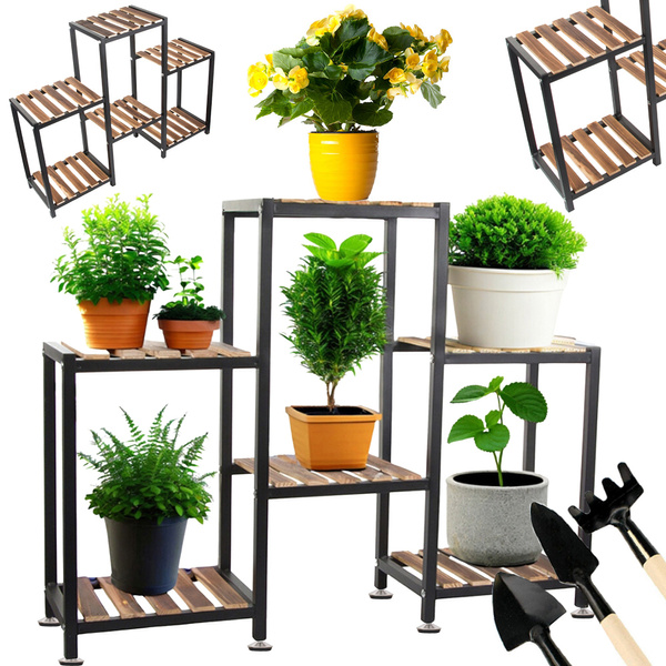 Flower pot high standing wooden flower bed 3 tier bookcase