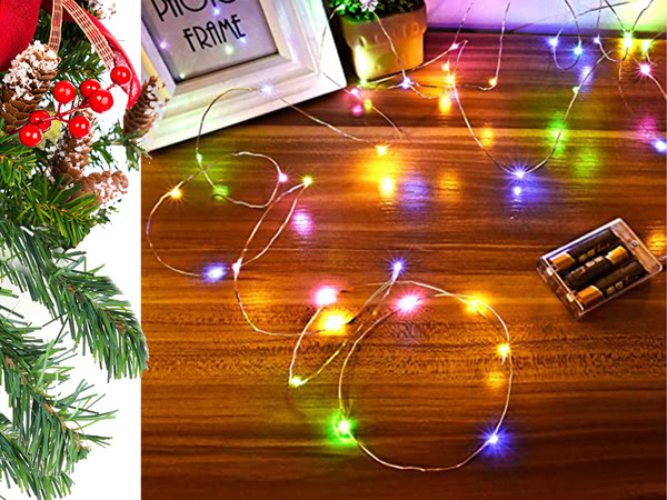 Drátová světla 100 led s bateriemi 10m vícebarevná