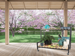 Wooden flowerbed for potted flowers two-storey shelf on wheels terrace