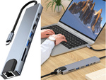 Hub adaptor 8in1 conector 2x usb-c thunderbolt 3 2xusb hdmi sd rj45