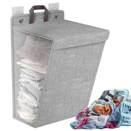 Panier à linge pliant pour salle de bain porte murale gris