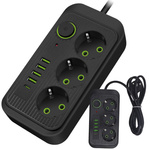 3 kištukinis maitinimo kištukas 3 kištukinis 250v 2m 4x usb 1x ucb-c