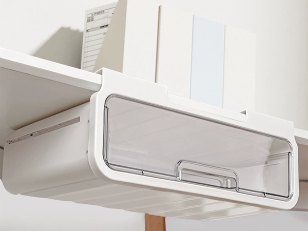 Drawer under desk top shelf container pull-out sliding organiser handle