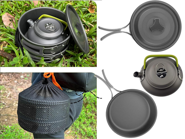 Komplet kuhinjske posode za kampiranje kemping kettle frying pan 18in1
