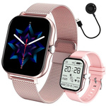 Inteligentné hodinky pre ženy a mužov s gumovým remienkom, športové, Bluetooth, volania, ružové