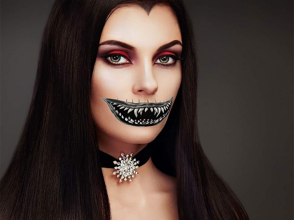 Tetovanie halloween falošné zuby realistické umývateľné dočasné prestrojenie