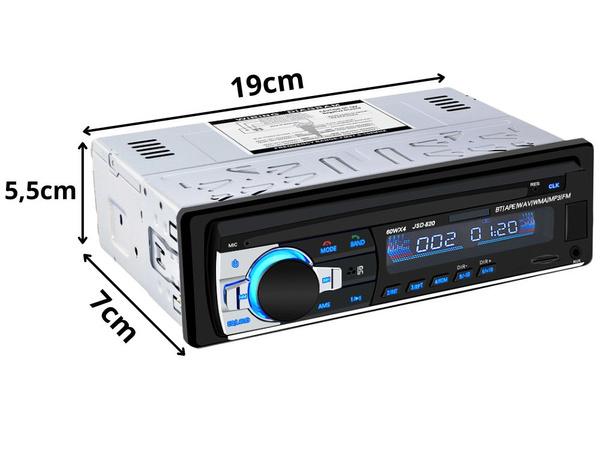 Radio samochodowe bluetooth usb aux sd 1-din mikrofon + pilot 4 x 60w