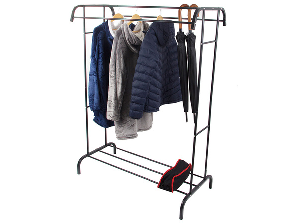 Perchero de pie para ropa con estantes para zapatos y chaquetas de metal para el armario