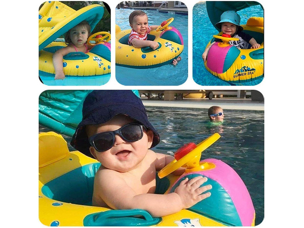 Wheel inflatable swimming toy with canopy with seat