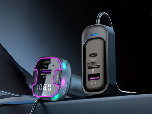 Bluetooth coche transmisor fm 3x usb tipo c adaptador cargador