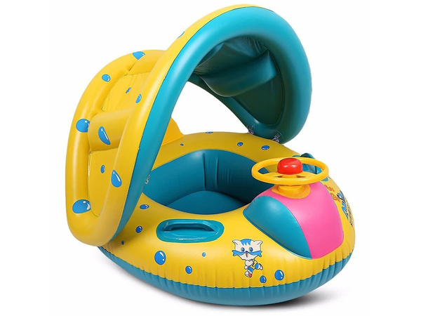 Wheel inflatable swimming toy with canopy with seat