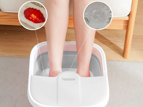 Foot warming bucket bowl with bubble massage rollers foldable