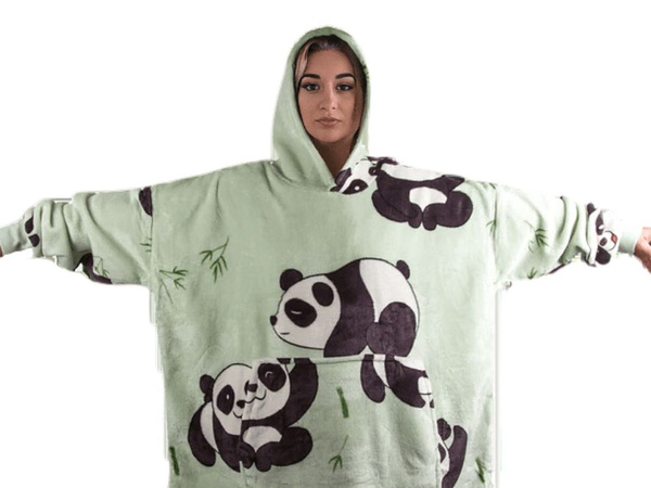 Warmes panda sweatshirt übergrösse decke xxl 2in1 dickes fell weich mit kapuze