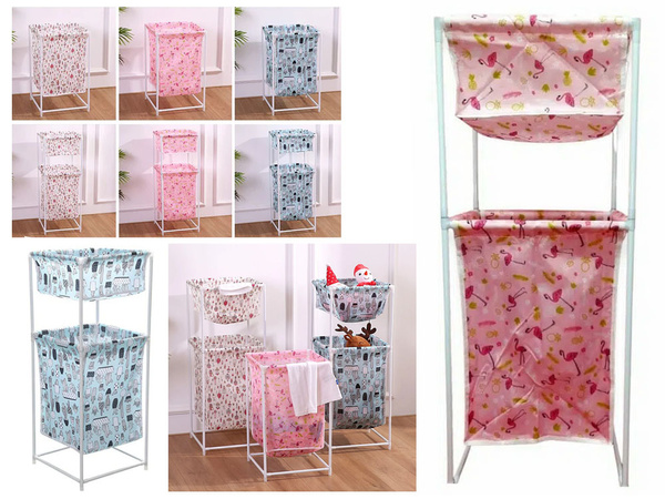 Laundry basket double shelf linen clothes basket