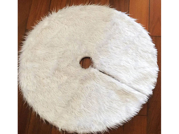 Christmas tree mat white furry 90 cm round